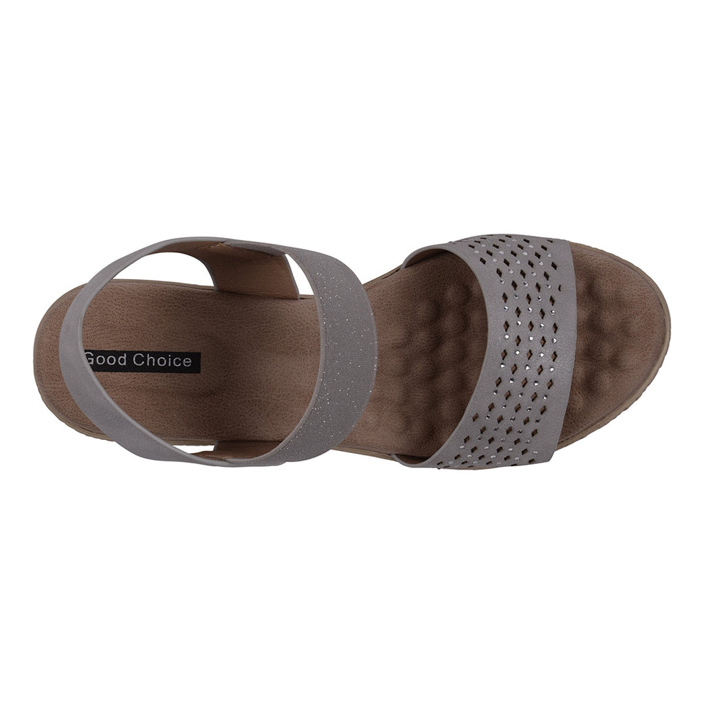Sandales compensées Bane Silver avec élastique double bande orné