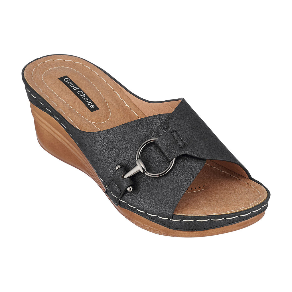 Sandales compensées noires Women's Bay
