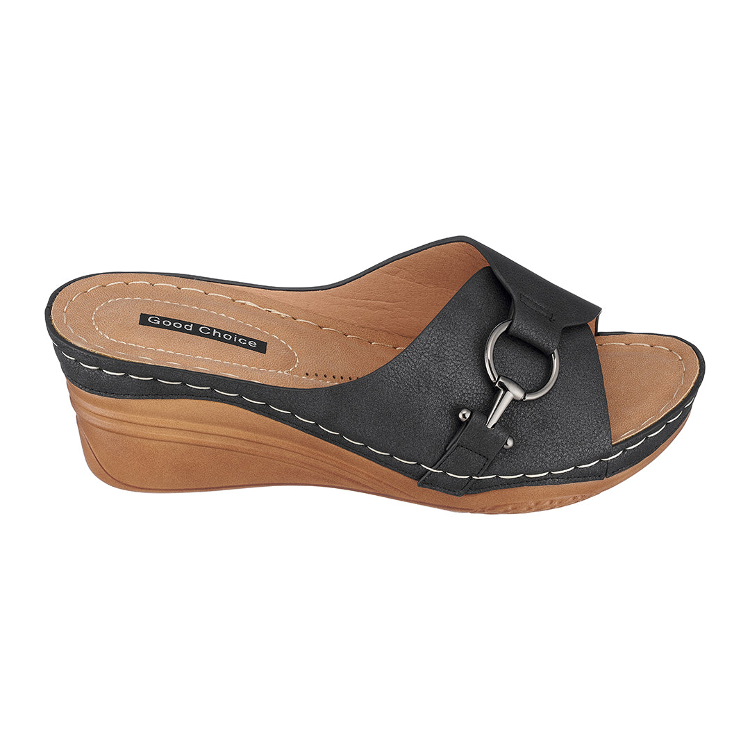 Sandales compensées noires Women's Bay