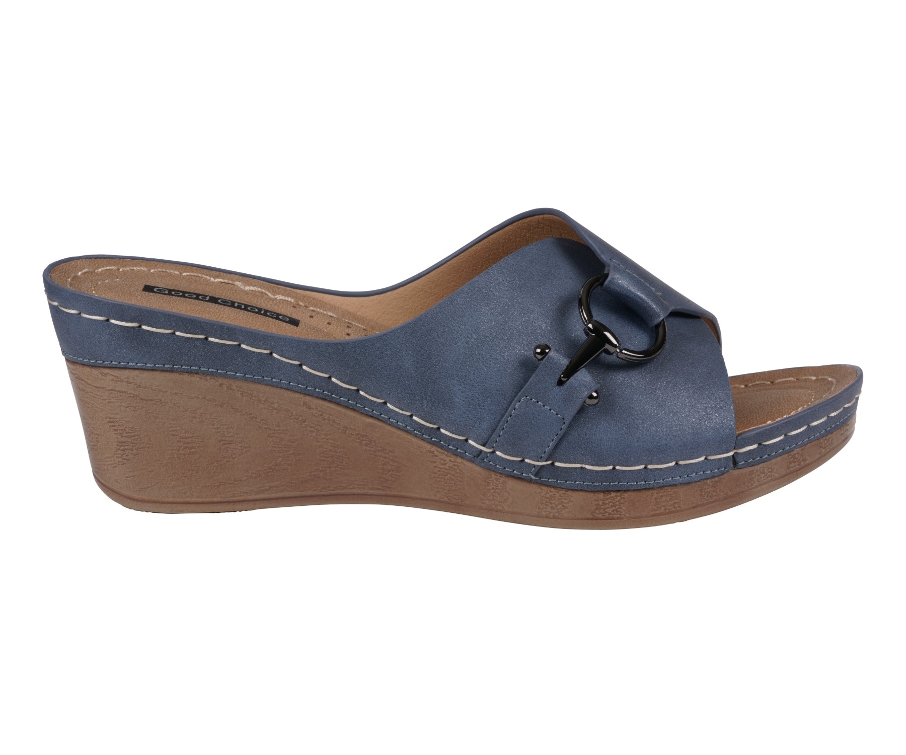 Sandales compensées bleu marine pour femme