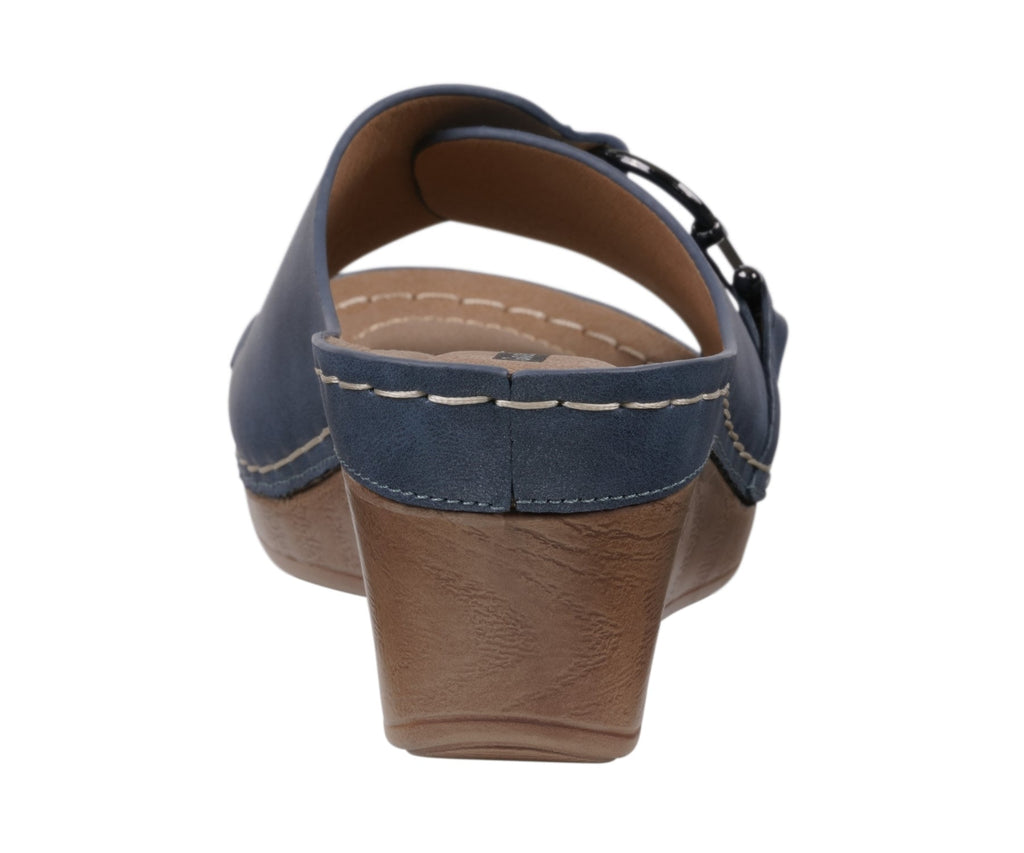 Sandales compensées bleu marine pour femme