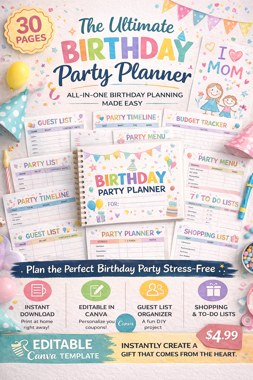 Birthday Party Planner | 30-Page Canva Template
