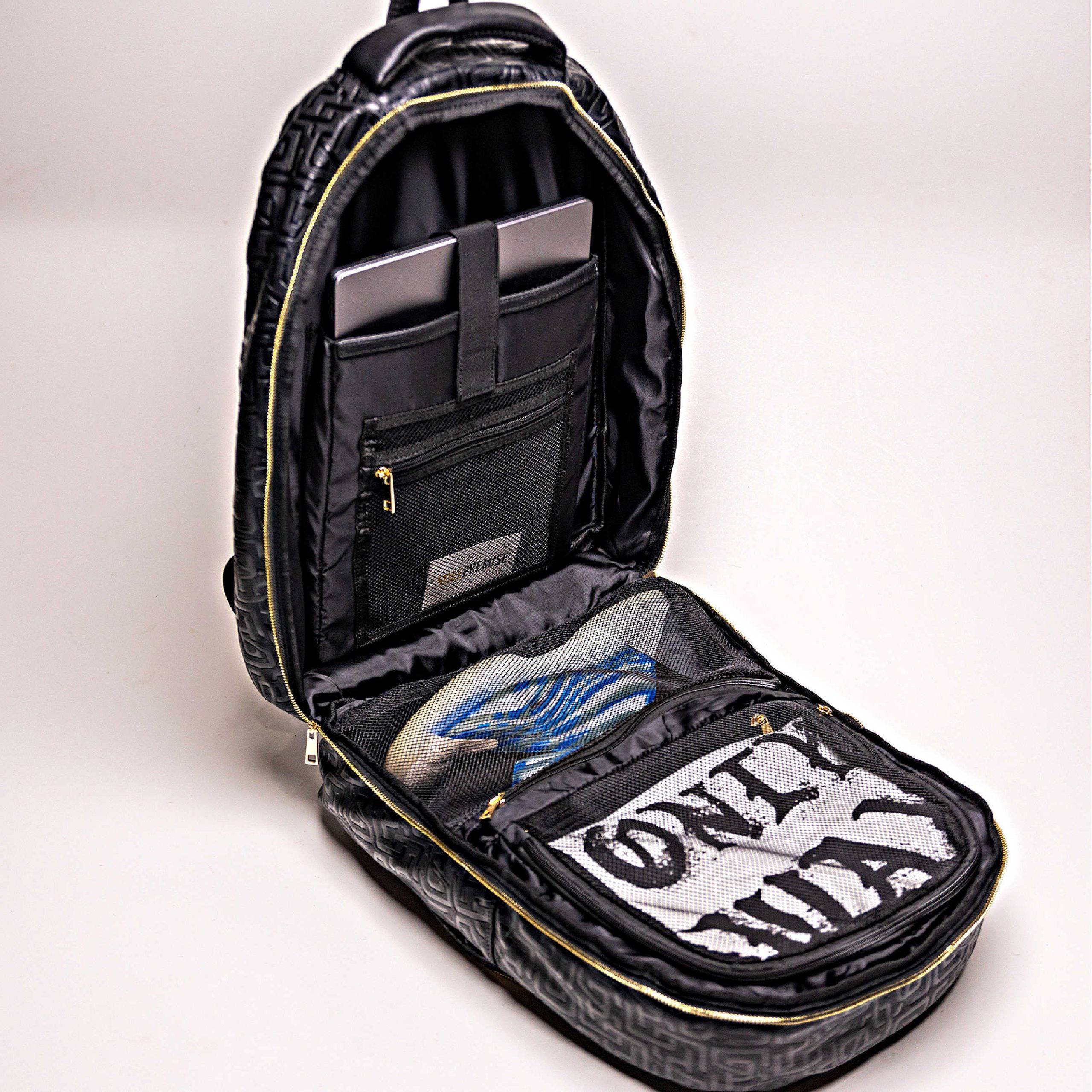Sac bandoulière de ville en cuir monogrammé noir