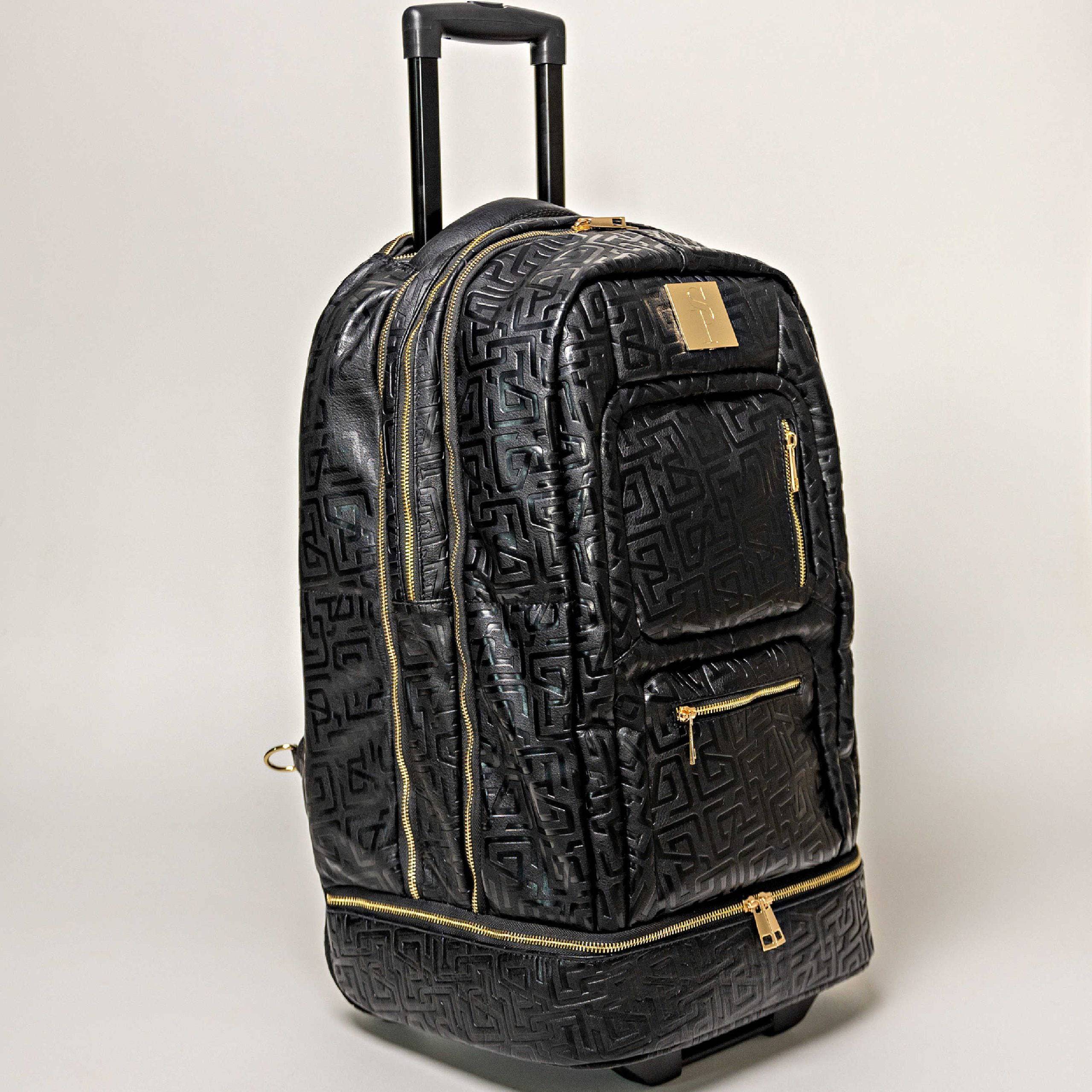 Sac de voyage à roulettes en cuir noir monogrammé (édition limitée à 150 exemplaires)