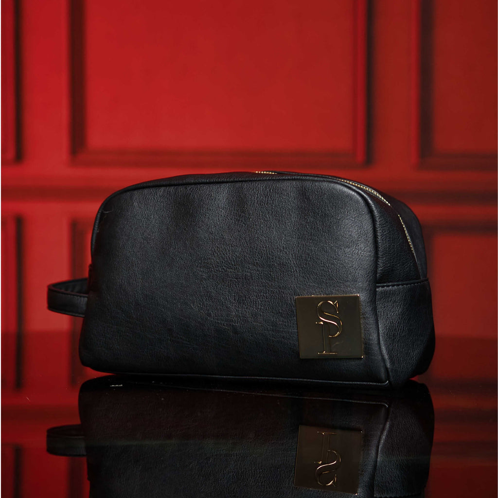 Trousse de Toilette en Cuir Noir