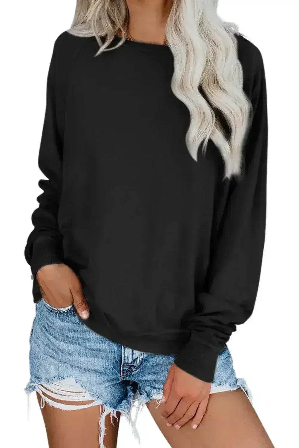 Sweatshirt en molleton gratté noir, mélange coton