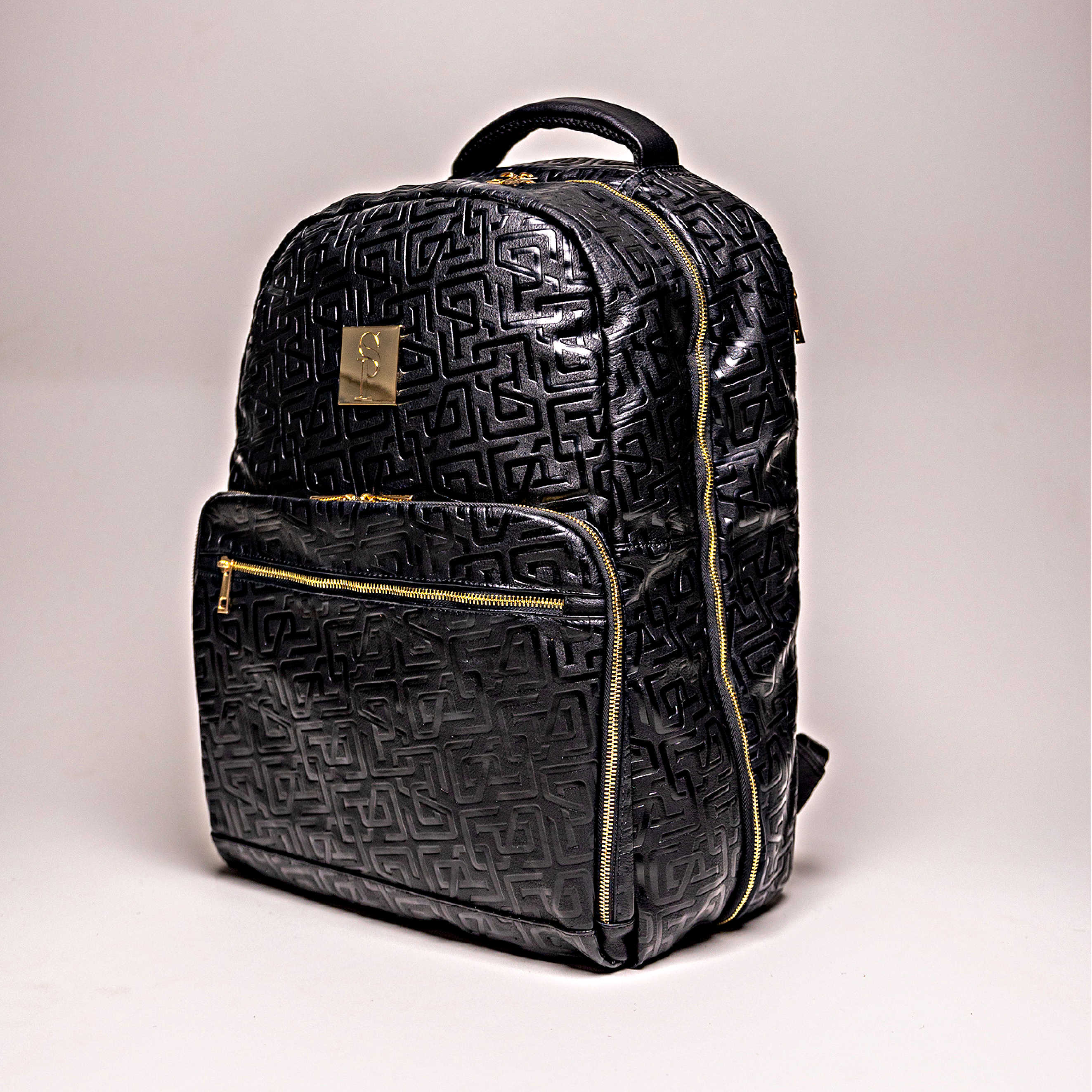 Sac bandoulière de ville en cuir monogrammé noir