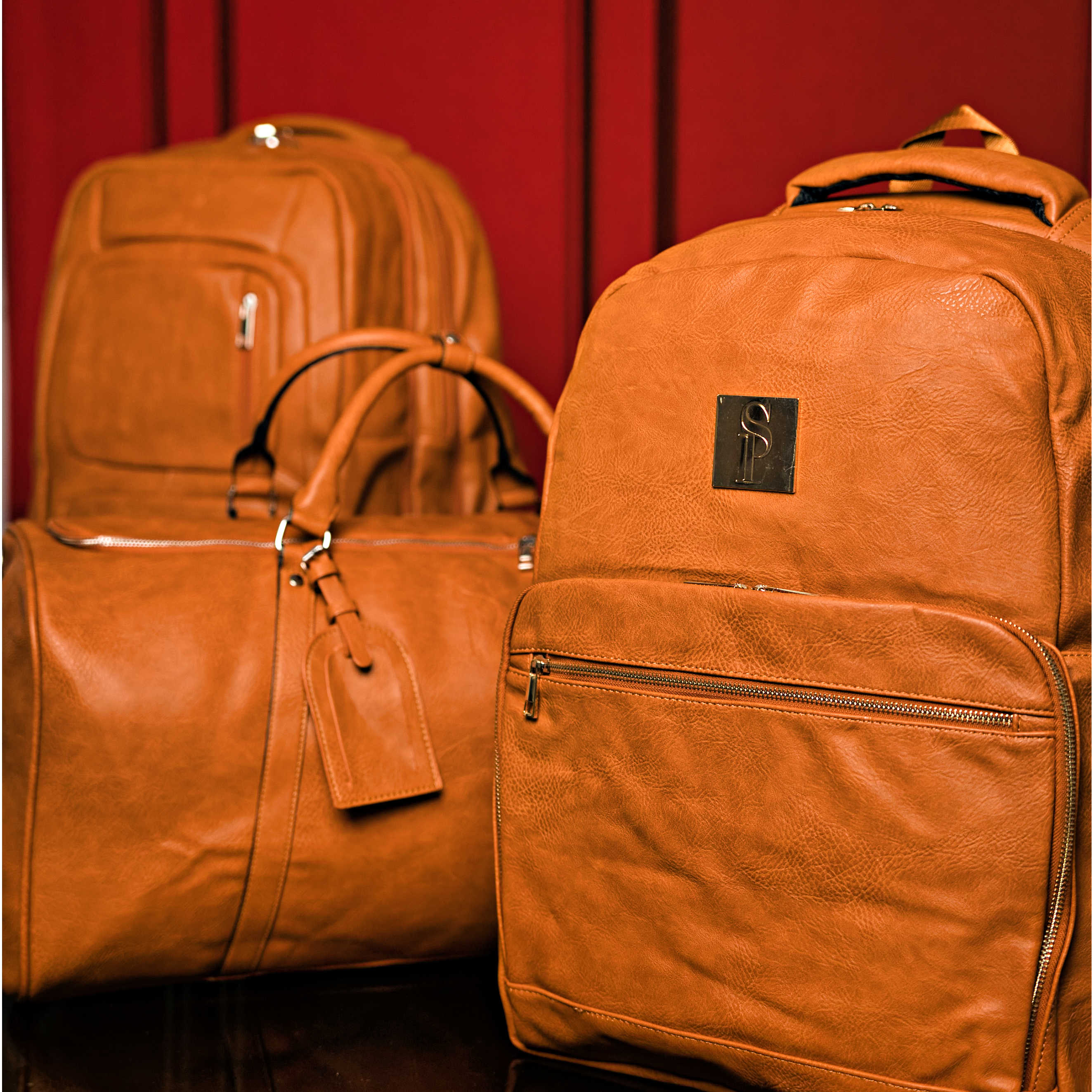 Ensemble de 3 sacs en cuir foulonné marron