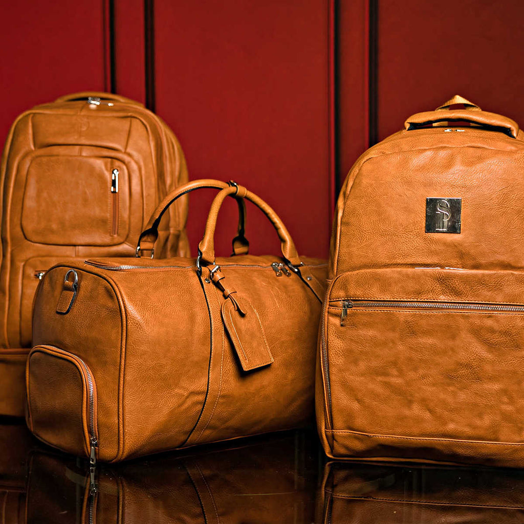 Ensemble de 3 sacs en cuir foulonné marron