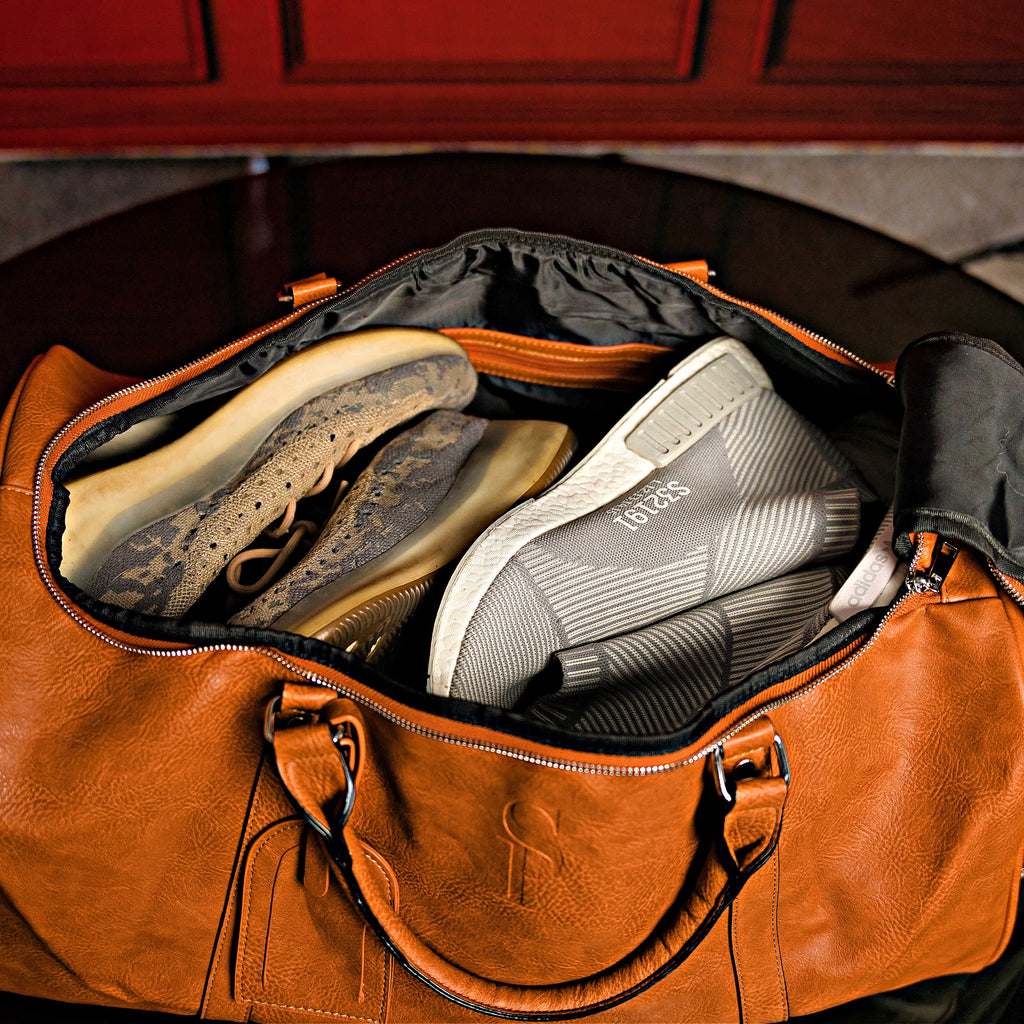 Ensemble de 2 sacs en cuir foulonné marron (sac à dos de banlieue et sac de sport)