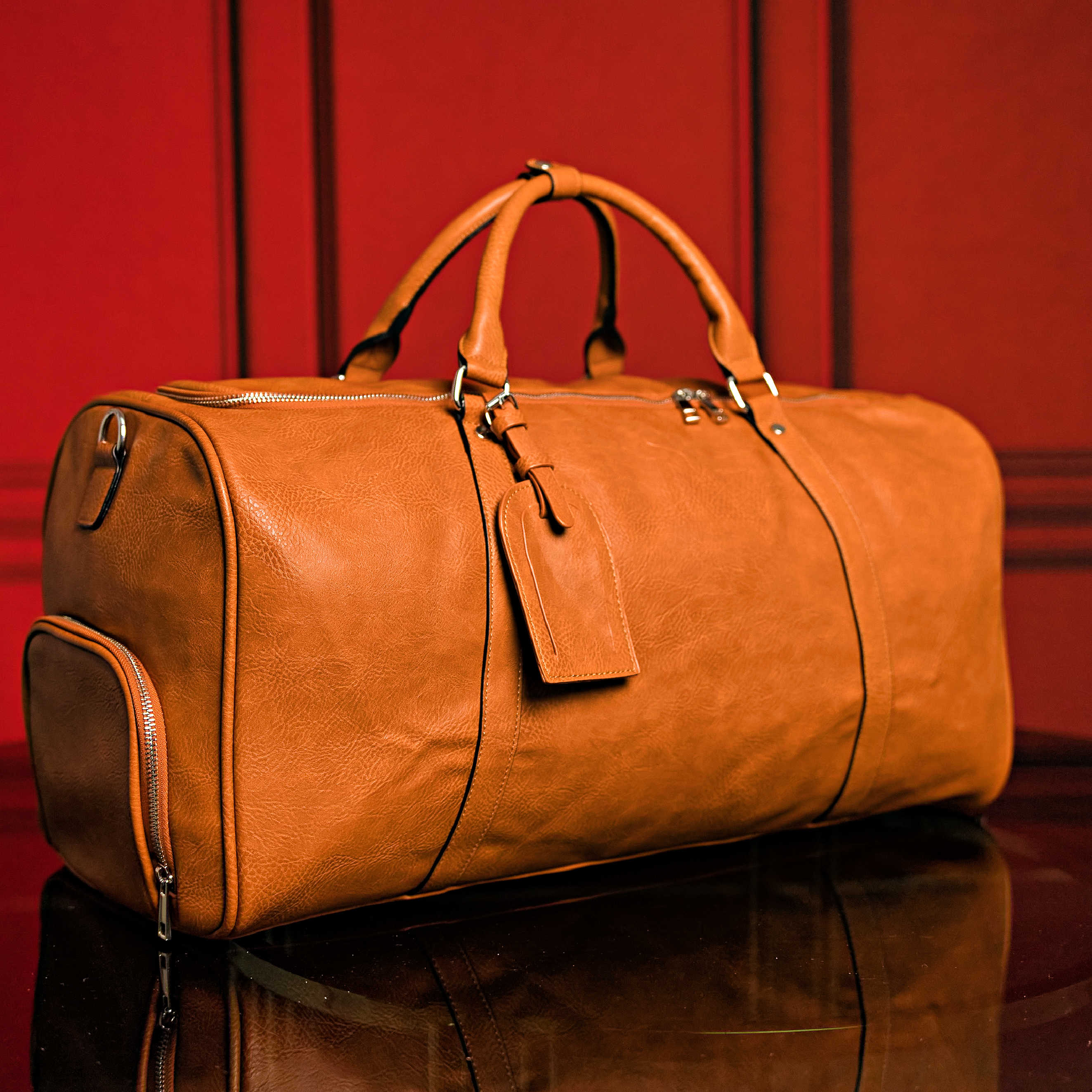 Ensemble de 2 sacs en cuir foulonné marron (sac à dos de banlieue et sac de sport)