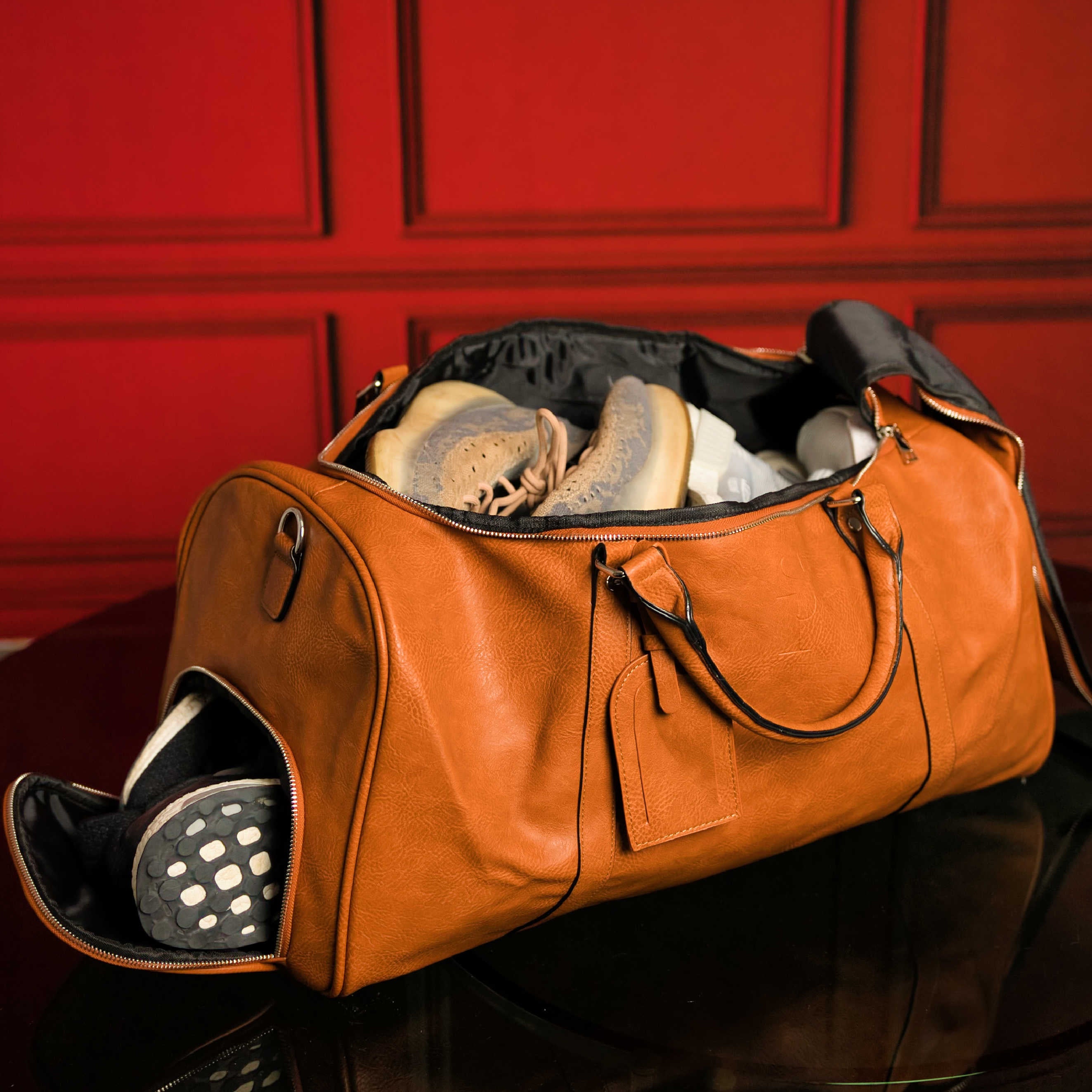 Ensemble de 3 sacs en cuir foulonné marron