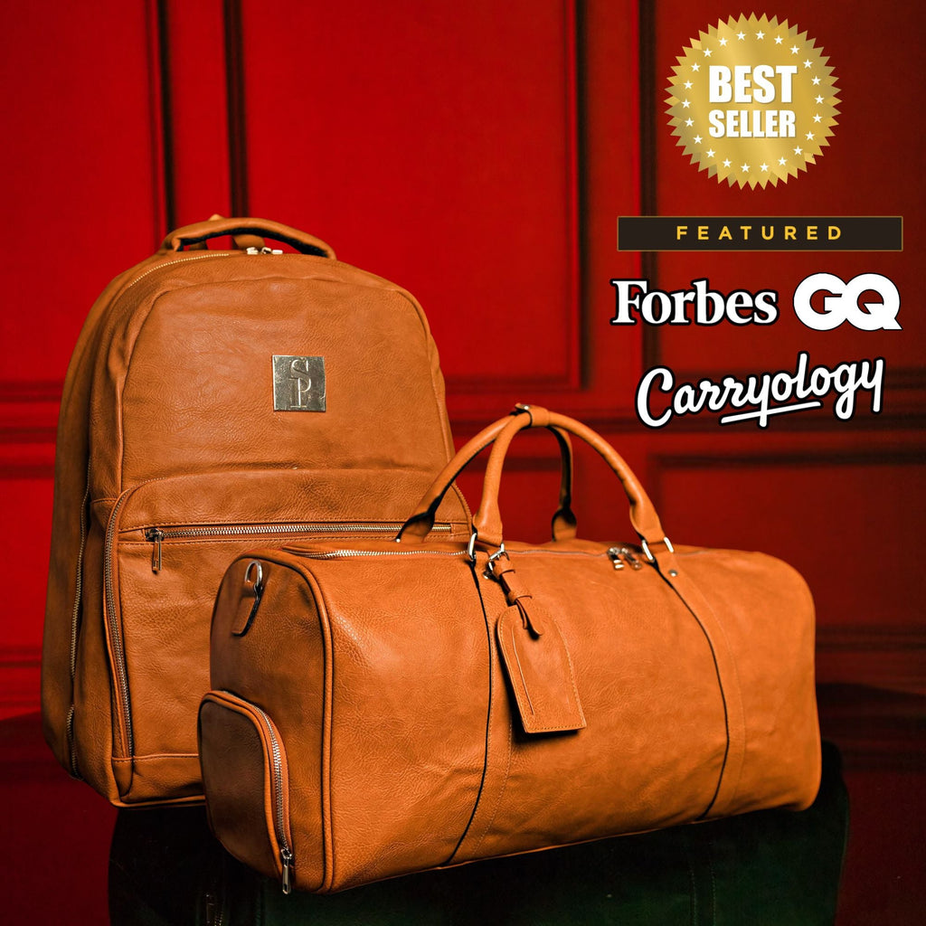 Ensemble de 2 sacs en cuir foulonné marron (sac à dos de banlieue et sac de sport)