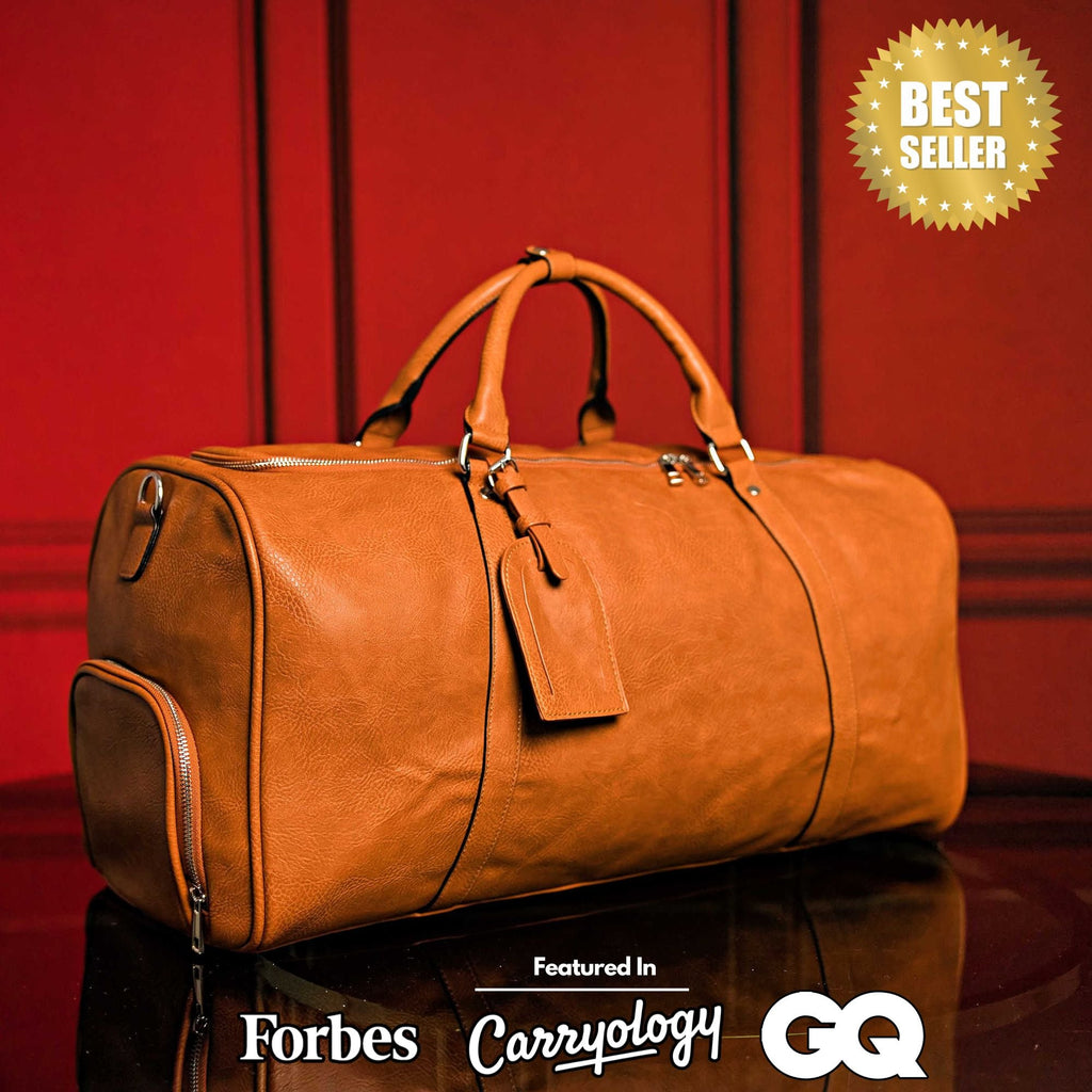 Sac de voyage en cuir marron effet vieilli