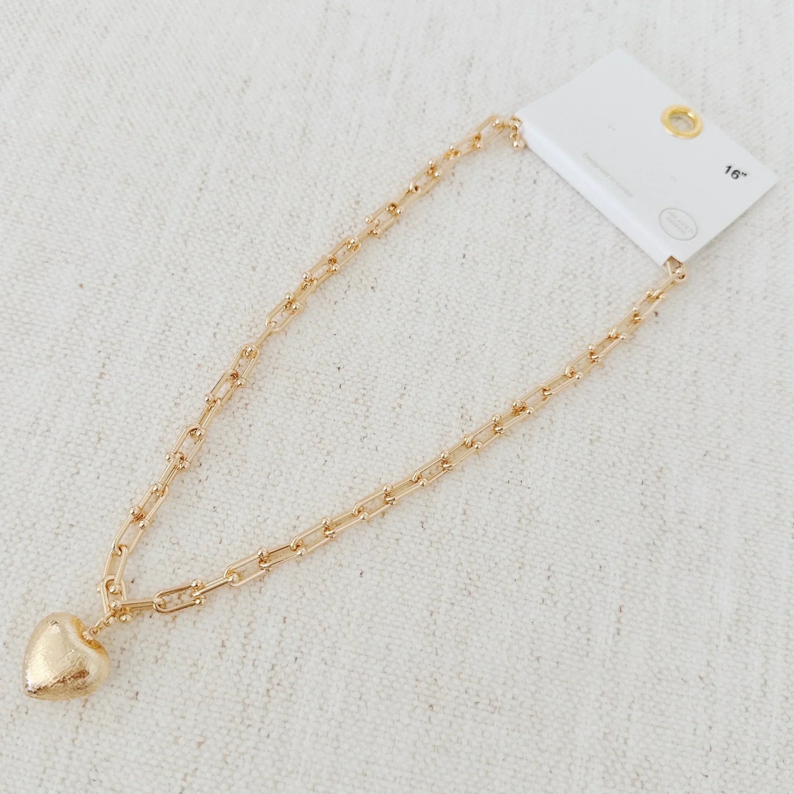 Brushed Heart Pendant U Chain Necklace