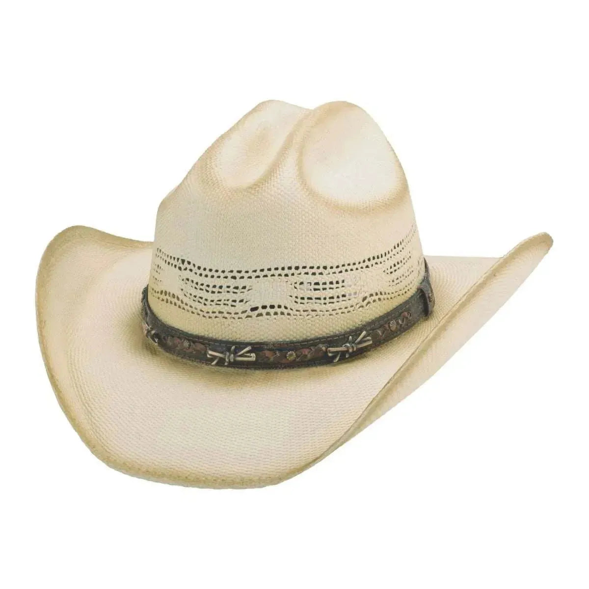 Chapeau de Cowboy en Paille Bangora - Barbelé en Cuir de Bœuf