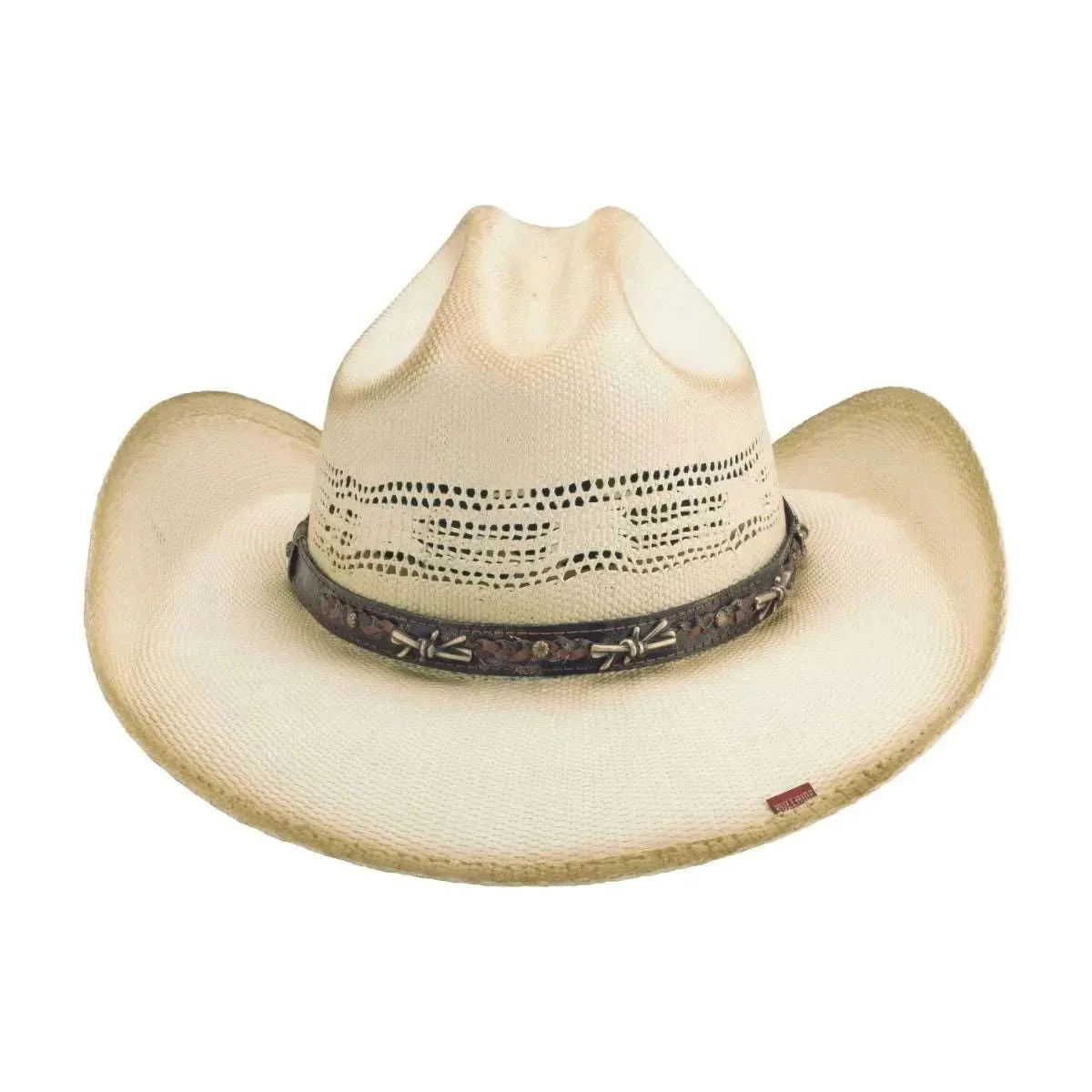 Chapeau de Cowboy en Paille Bangora - Barbelé en Cuir de Bœuf