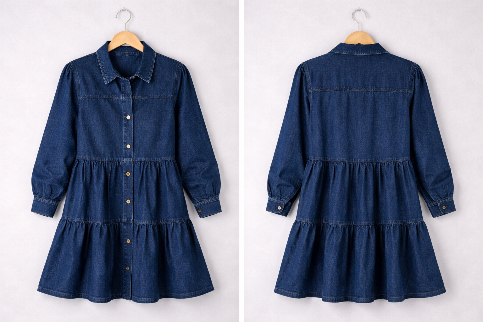 Robe trapèze en jean à volants boutonnée
