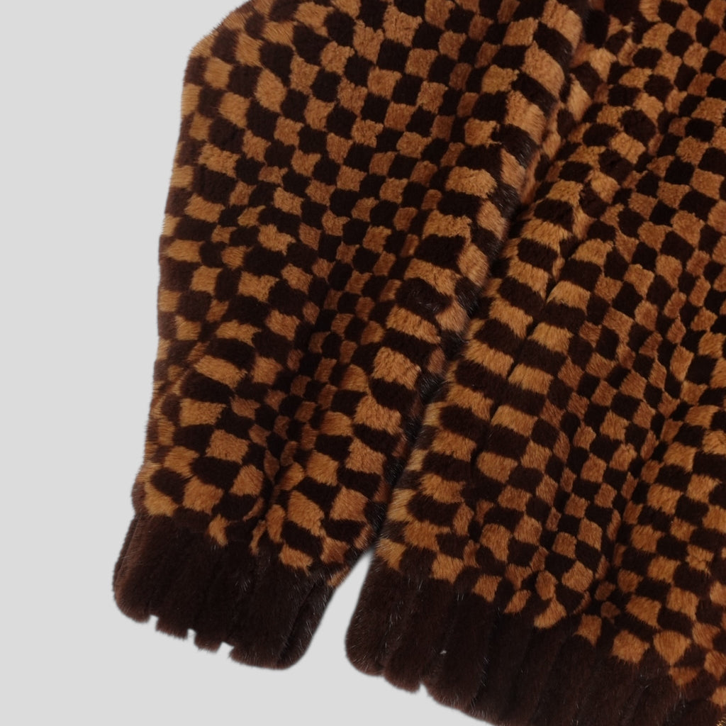 Sweat à capuche zippé Louis Vuitton en vison intarsia Damier marron