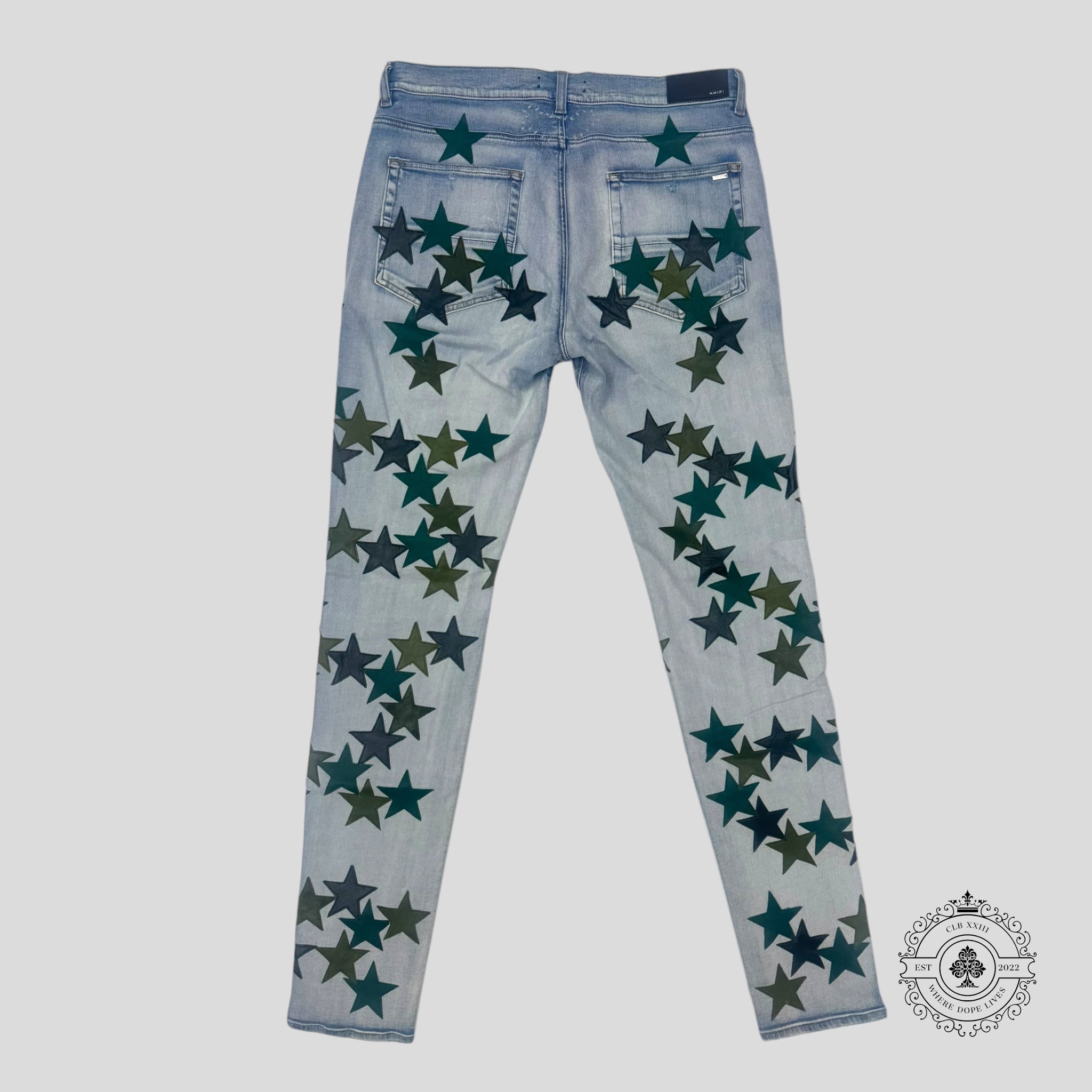 Jean Amiri Chemist Star Patch Indigo clair / Vert