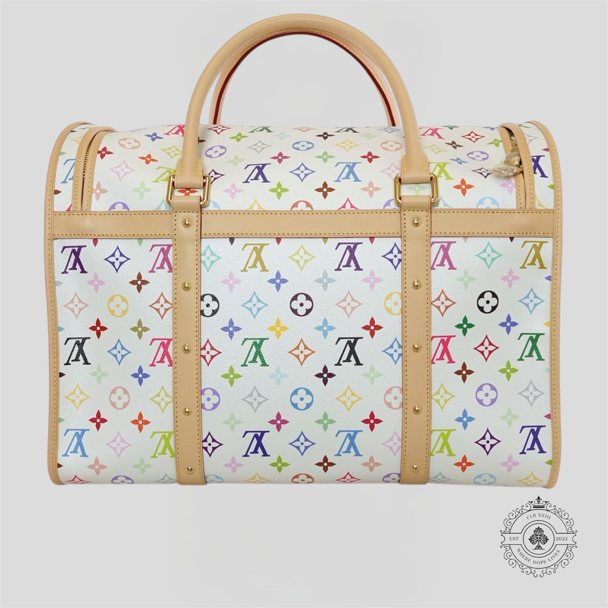 Sac pour chien Louis Vuitton x Takashi Murakami en blanc
