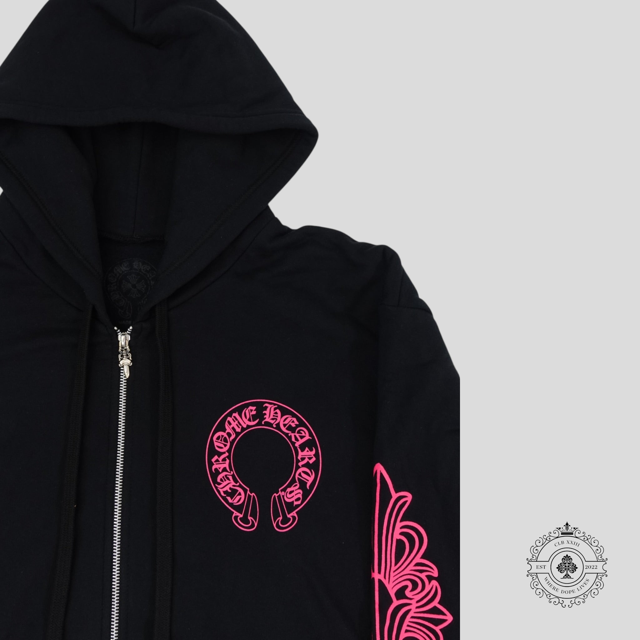 Sweat à capuche zippé Chrome Hearts Horseshoe en noir et rose