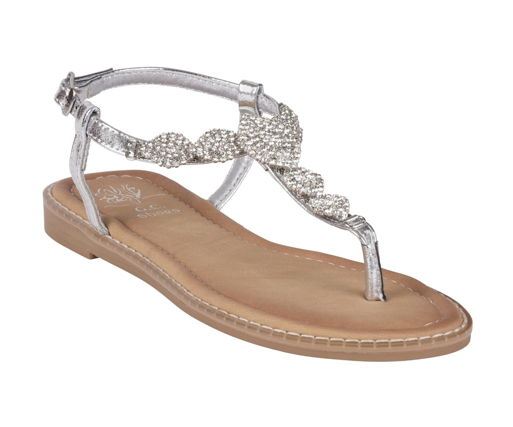 Sandales plates Cali Silver Jeweled T-Strap Slingback