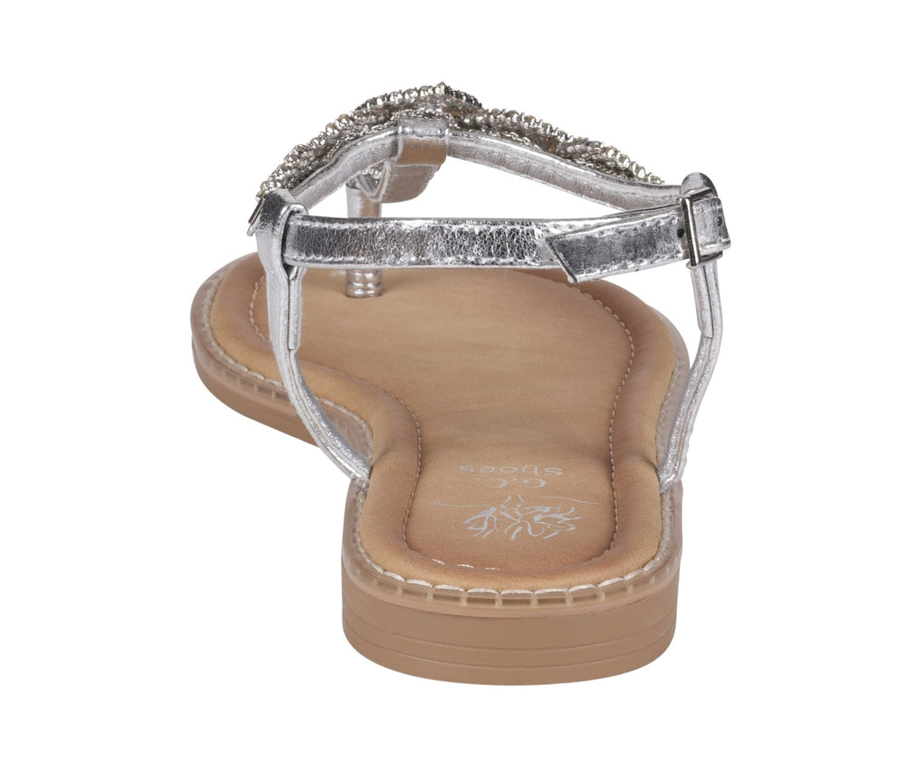 Sandales plates Cali Silver Jeweled T-Strap Slingback