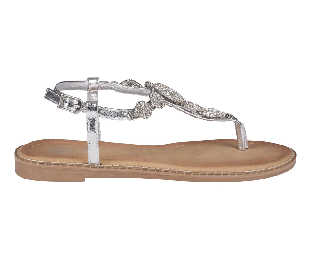 Sandales plates Cali Silver Jeweled T-Strap Slingback