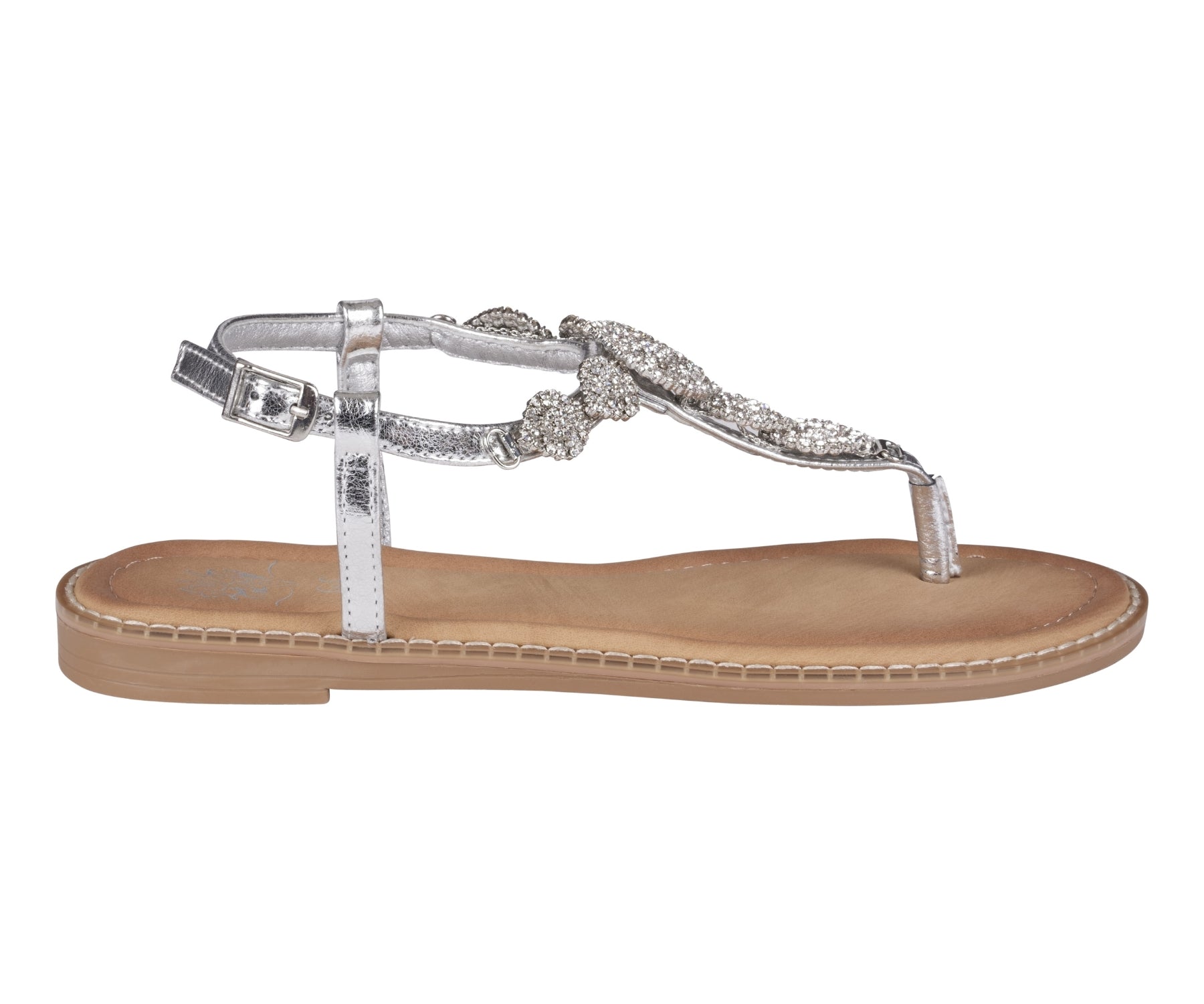Sandales plates Cali Silver Jeweled T-Strap Slingback