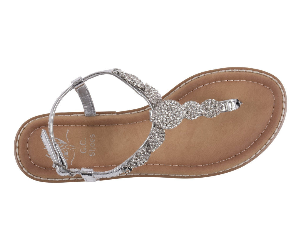 Sandales plates Cali Silver Jeweled T-Strap Slingback