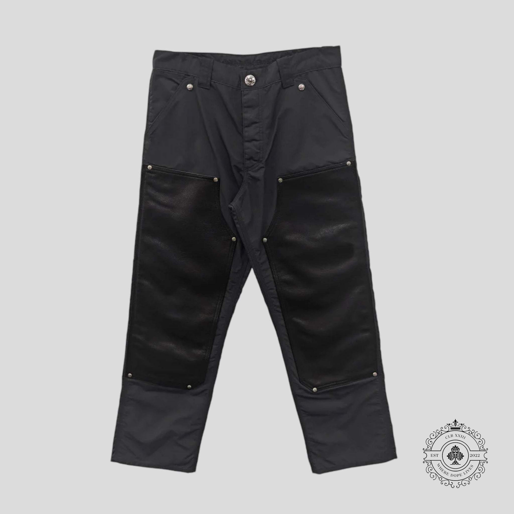 Pantalon de travail Chrome Hearts en nylon noir avec double épaisseur aux genoux
