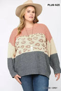 Pull en maille mélangée blocs de couleur et imprimé léopard