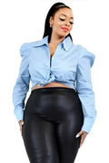 Chemise Popeline Unie à Manches Bouffantes Coupe Ample