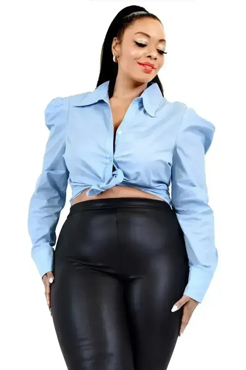 Chemise Popeline Unie à Manches Bouffantes Coupe Ample