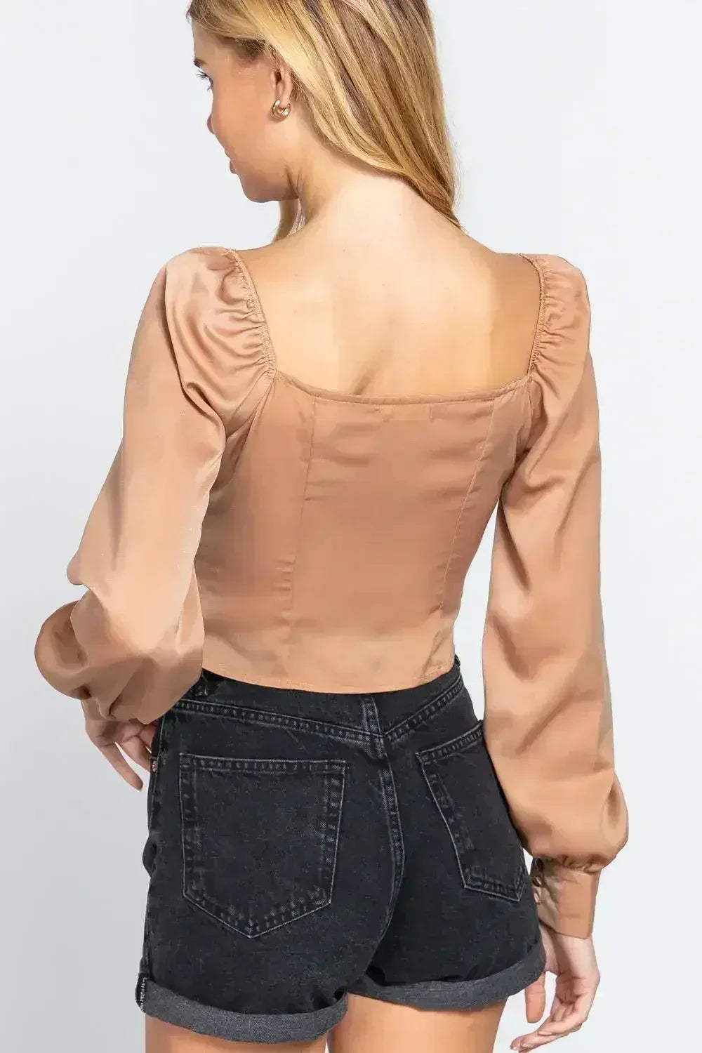 Top à nouer en ruban champagne – Encolure cœur | Femstylo