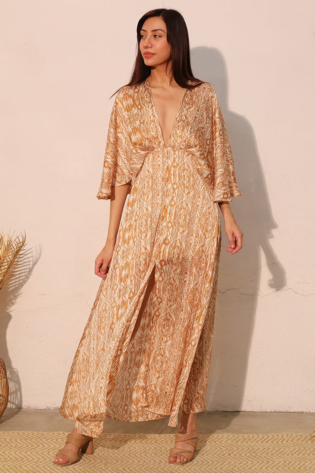 Robe longue cape en mousseline lurex bohème