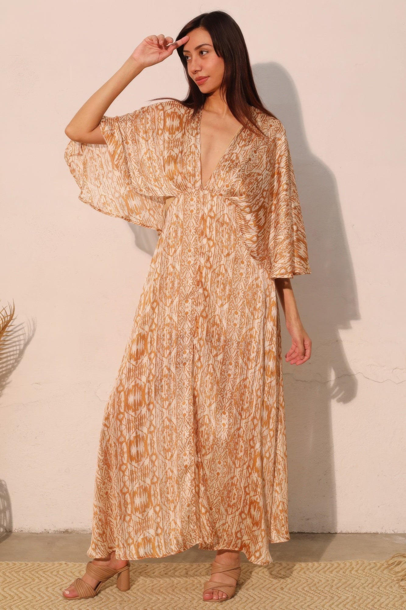 Robe longue cape en mousseline lurex bohème