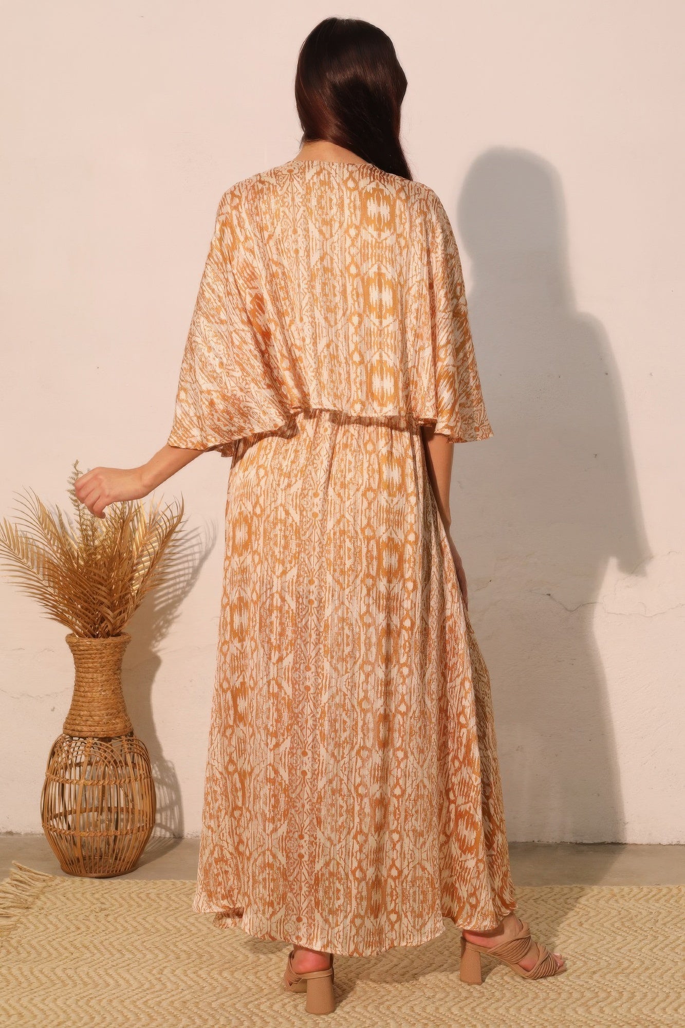 Robe longue cape en mousseline lurex bohème