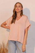 T-shirt col en V en polysilk délavé