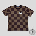 T-shirt ras-du-cou à manches courtes Louis Vuitton Damier avec patch LV en cristal