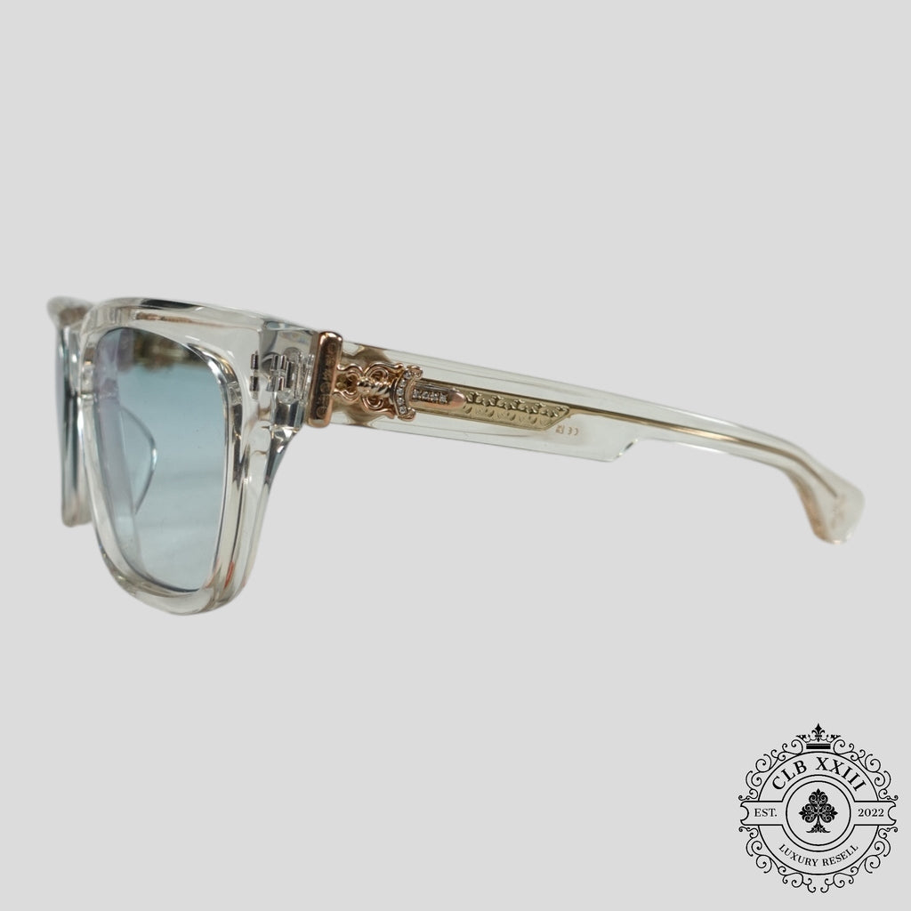Lunettes Chrome Hearts Box Officer embellies de diamants, transparentes/dorées