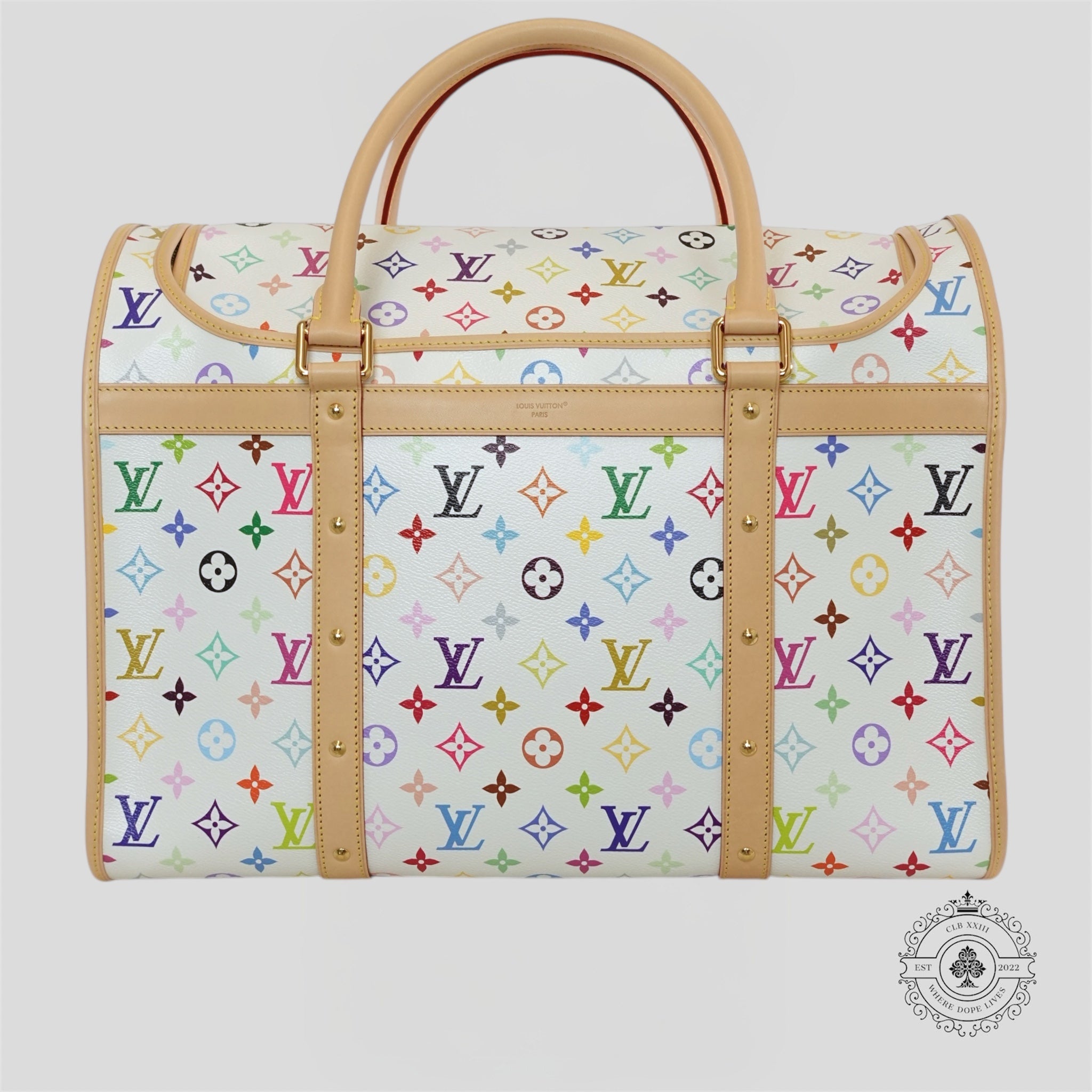 Sac pour chien Louis Vuitton x Takashi Murakami en blanc
