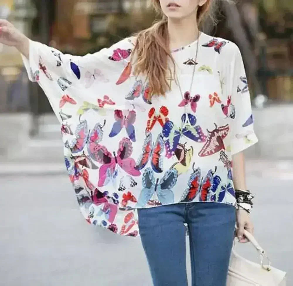 Haut en mousseline papillon - Blouse ample chauve-souris | Femstylo