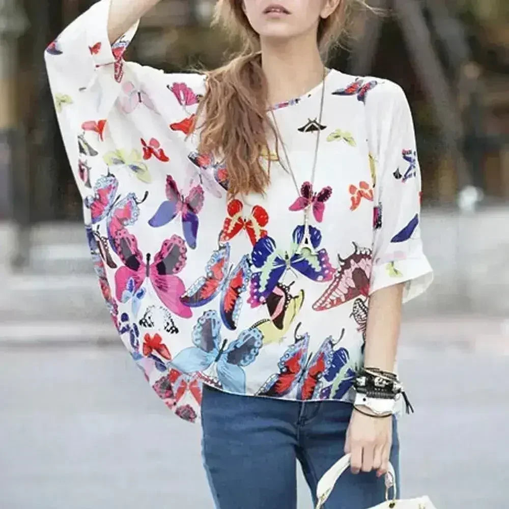 Haut en mousseline papillon - Blouse ample chauve-souris | Femstylo