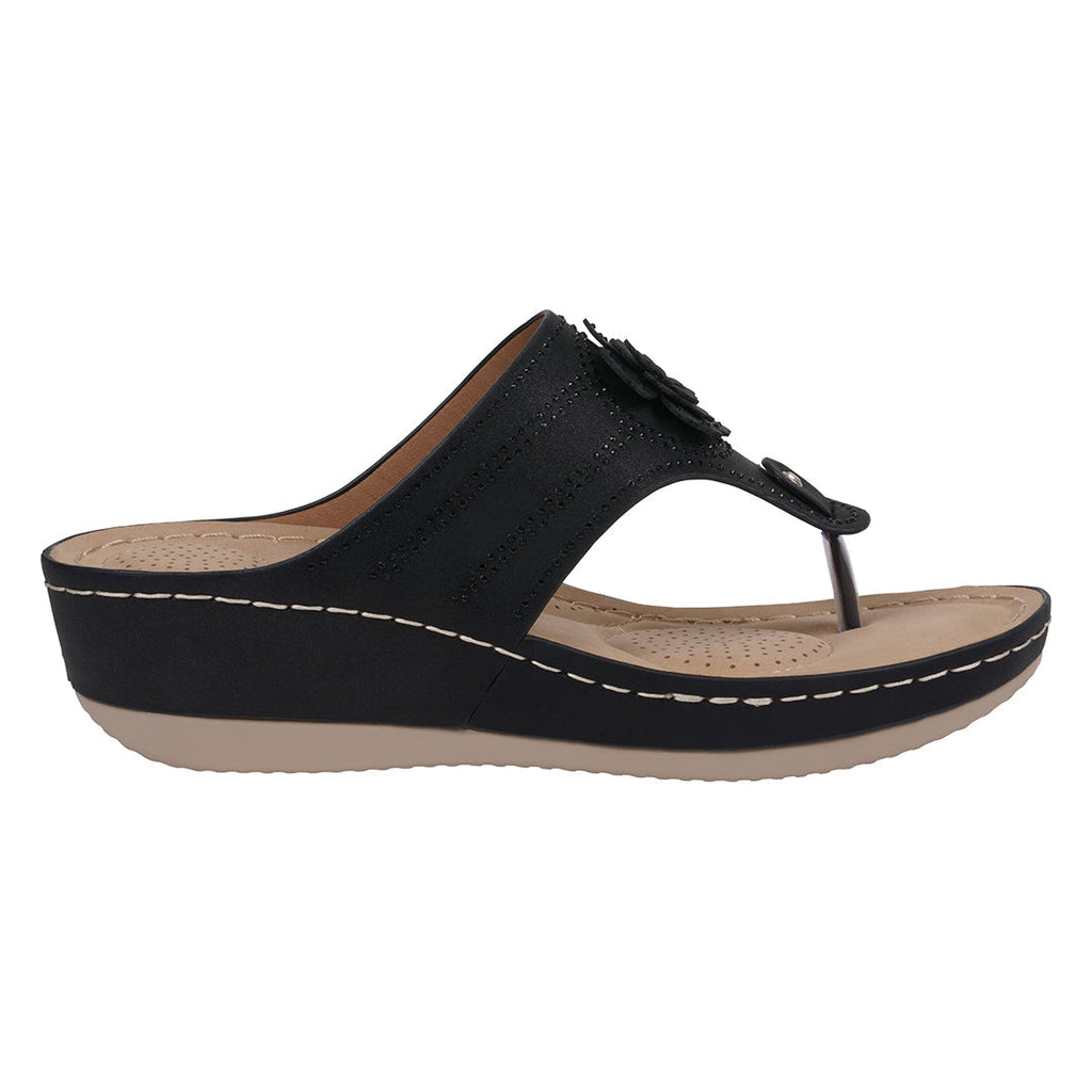 Women's Cora Black Embellished Floral Wedge Sandals