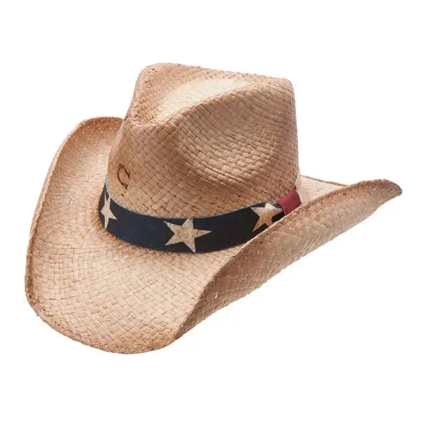 Charlie 1 Horse Stars and Stripes (Rouge Blanc & Bleu) - Chapeau de Cowboy en Paille Modulable (Liquidation)