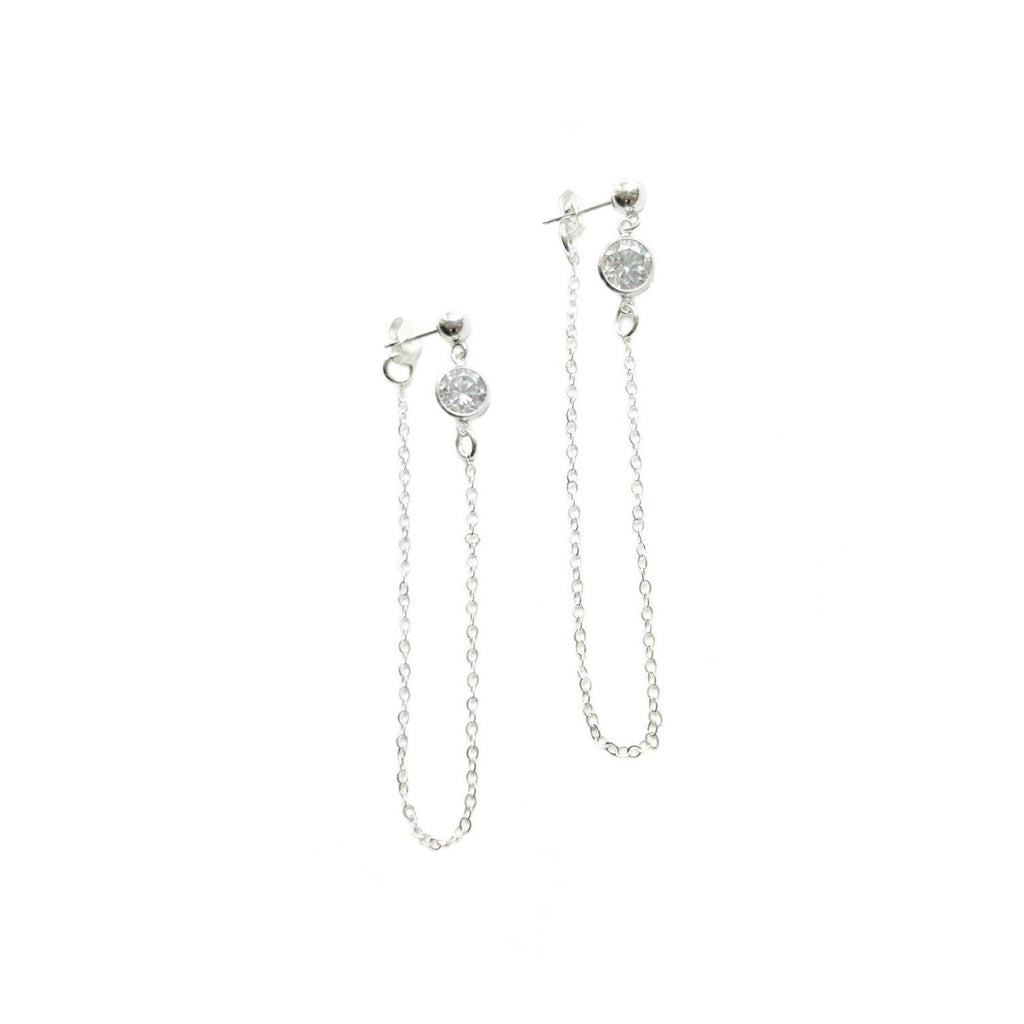 Boucles d'oreilles pendantes en argent sterling avec zircon cubique – Boucles d'oreilles modernes à maillons entrelacés