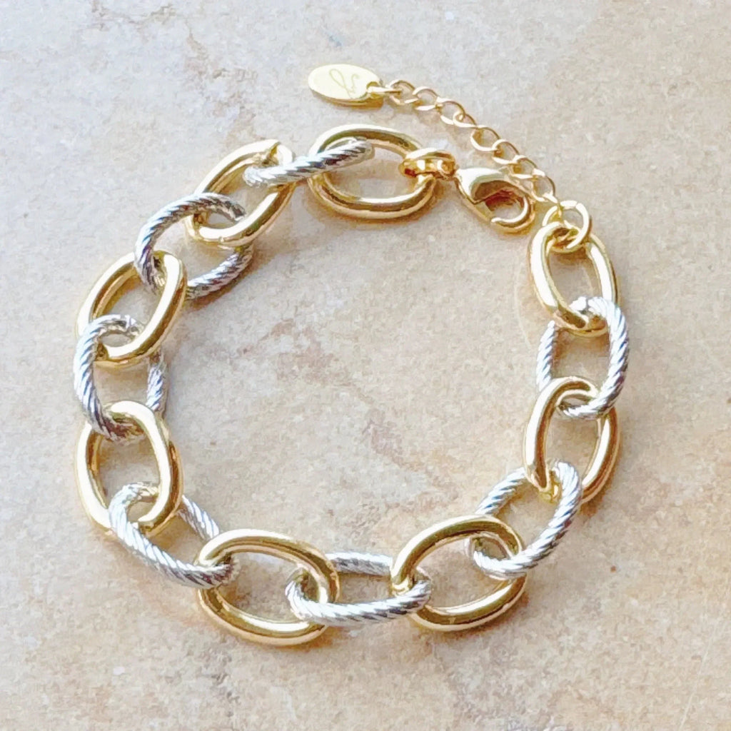 Bracelet Chaîne Bicolore Texturé Câblé