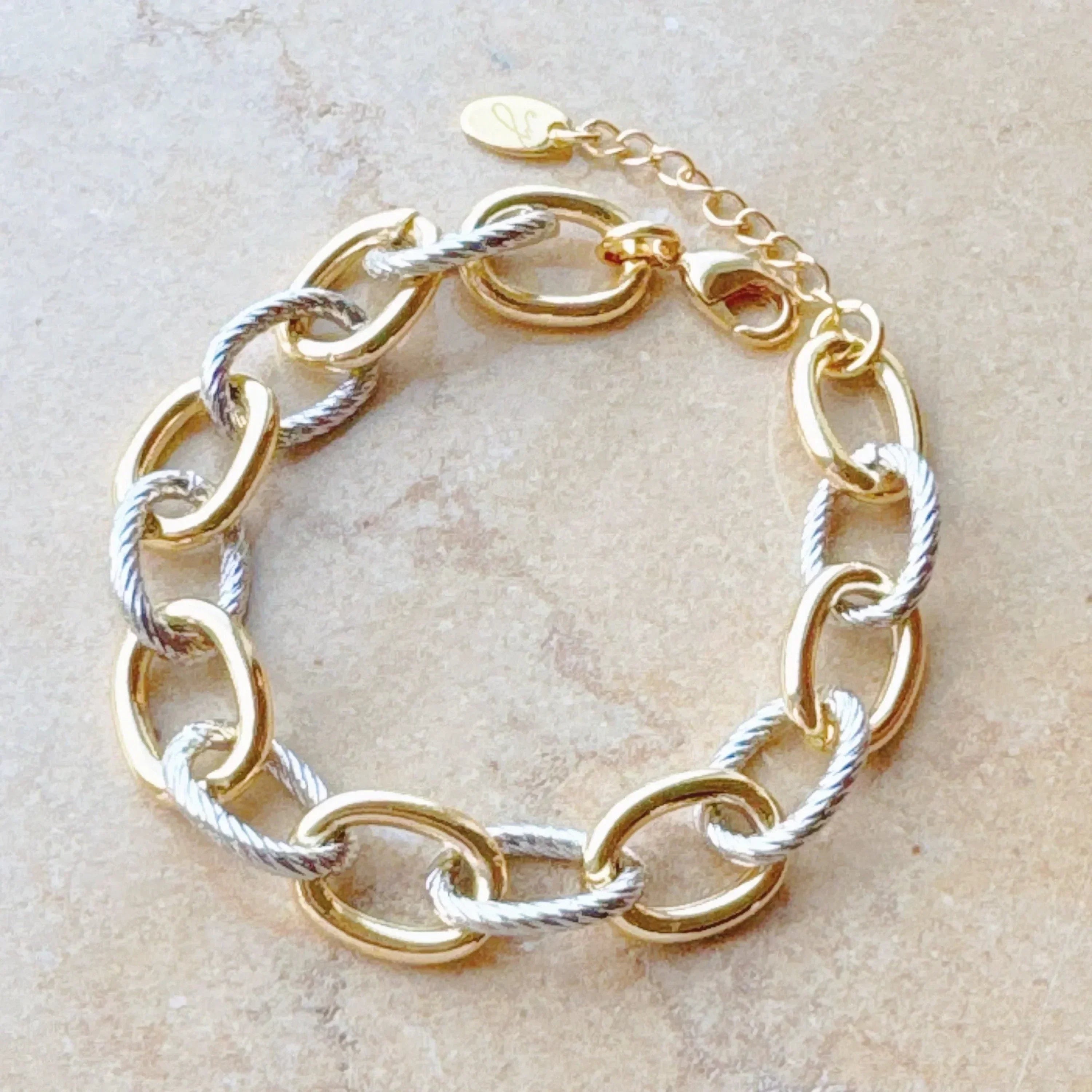 Bracelet Chaîne Bicolore Texturé Câblé